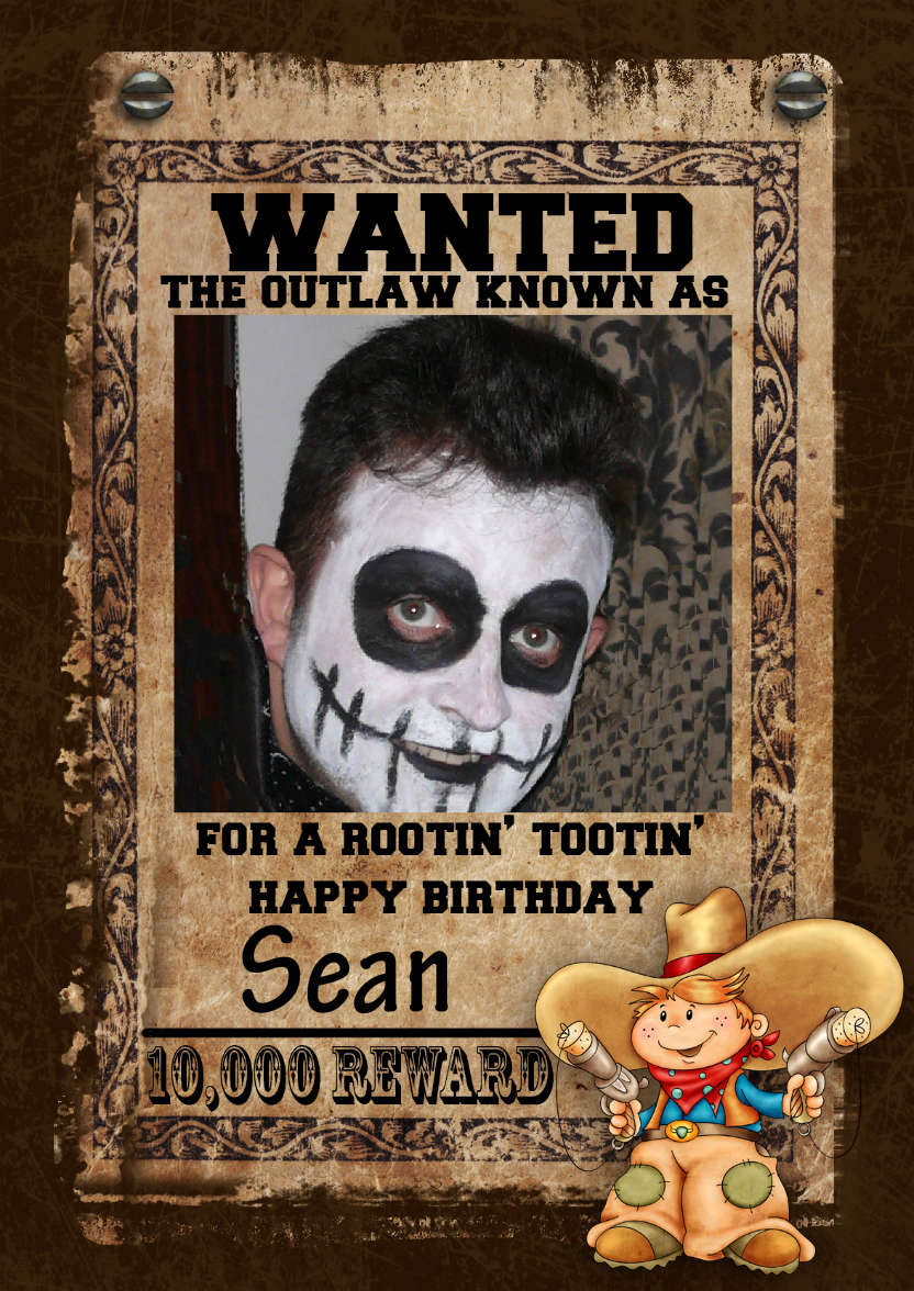 Fun Male Wanted Poster Birthday Card, Photo - card made with Crafty Bob's Card Creator