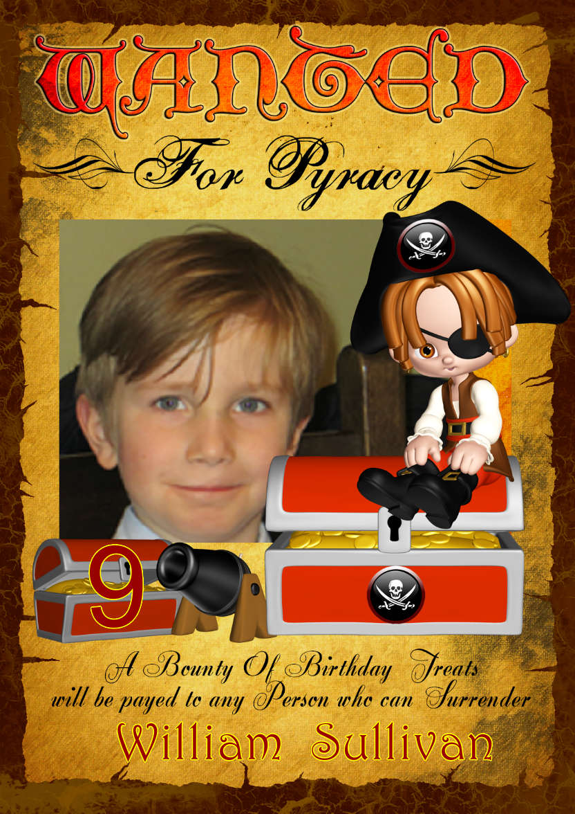 Fun Pirate Children's Wanted Poster Photo Card - card made with Crafty Bob's Card Creator