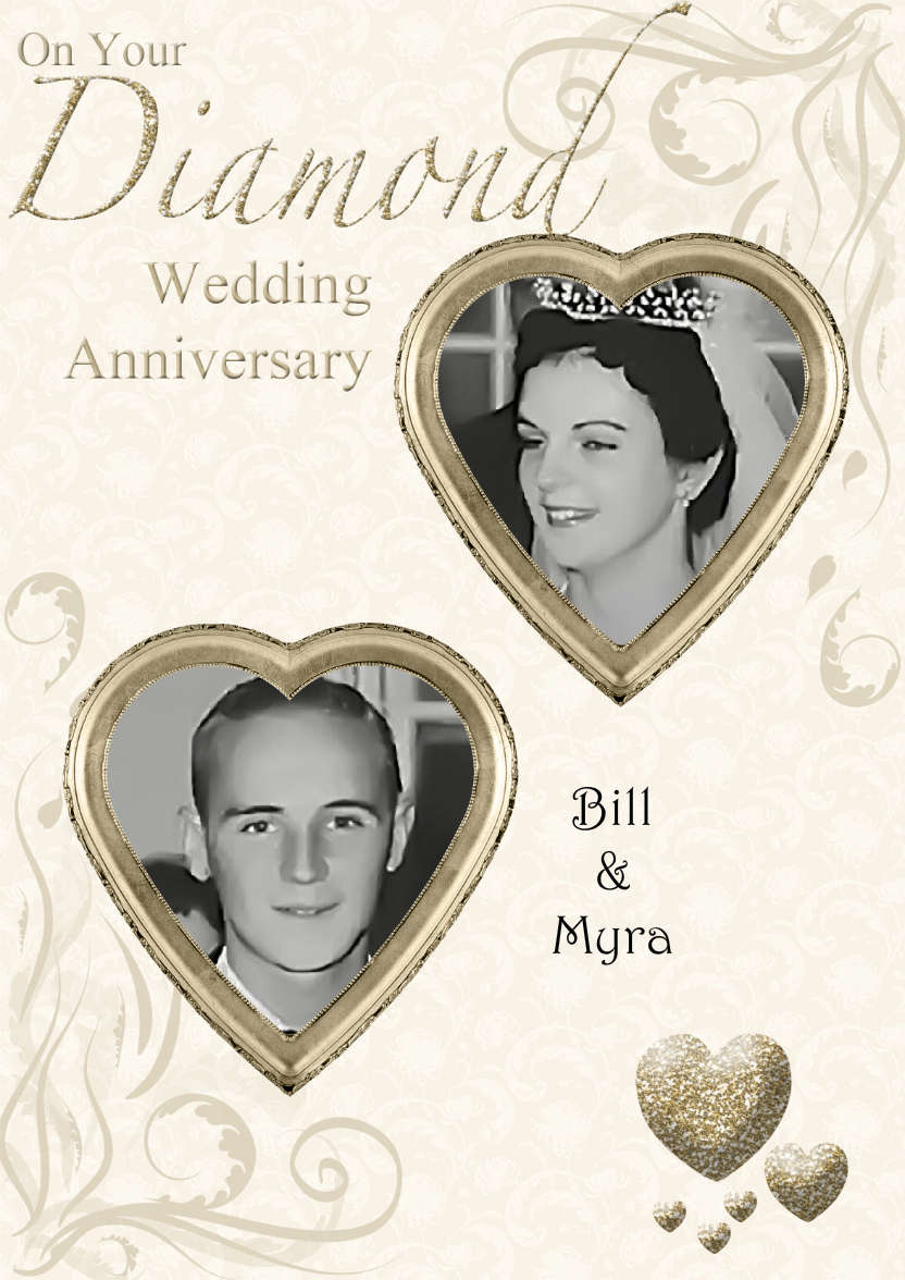 Diamond Wedding Anniversary Hearts Photo Card - card made with Crafty Bob's Card Creator