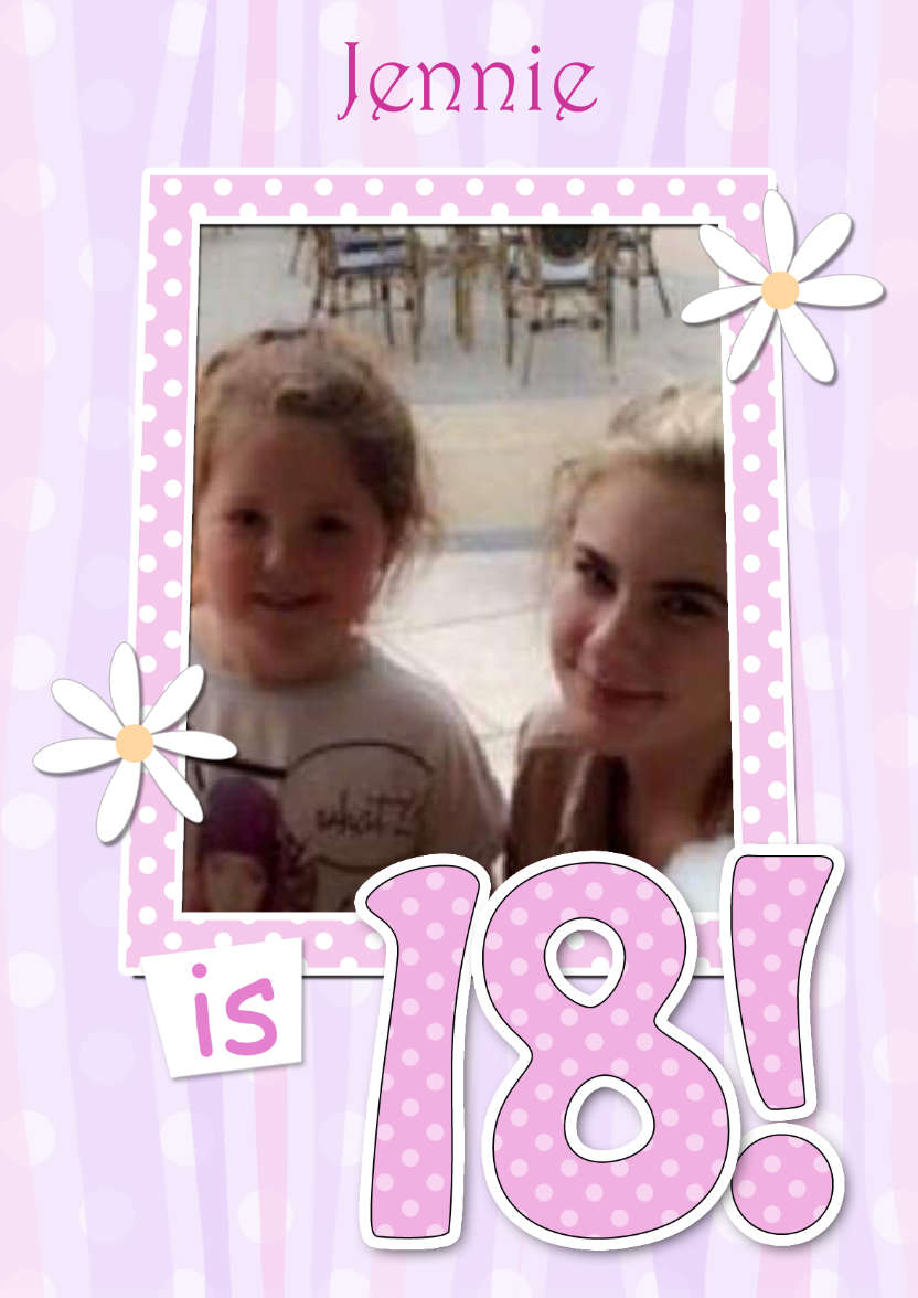 18th Birthday Stripes & Flowers Photo Upload Card - card made with Crafty Bob's Card Creator