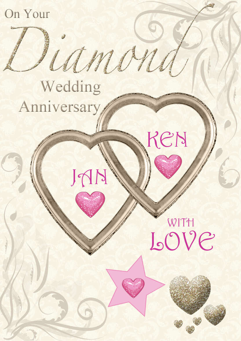 Diamond Wedding Anniversary Hearts Entwined Card - card made with Crafty Bob's Card Creator