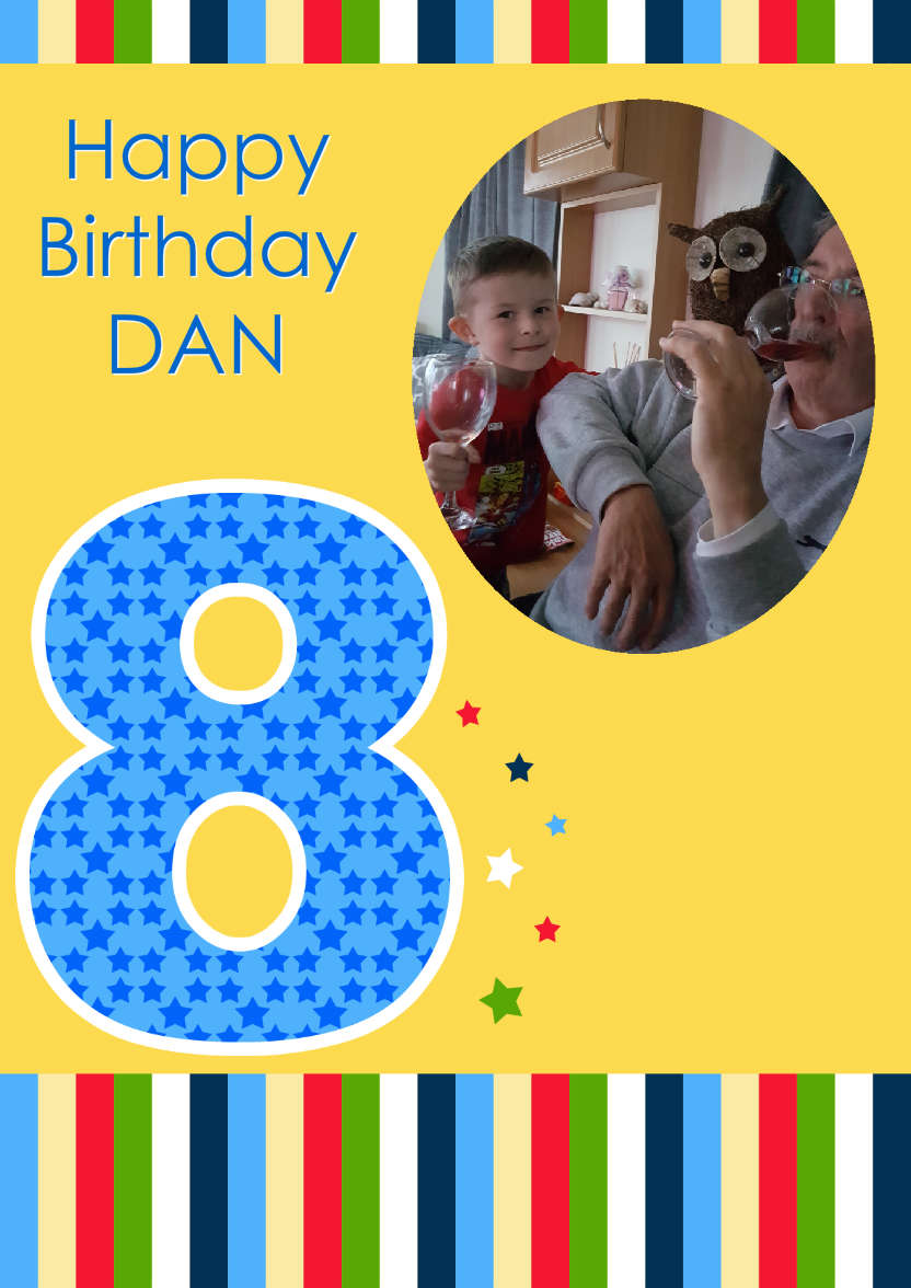 Age 8 Photo Card Boy - card made with Crafty Bob's Card Creator