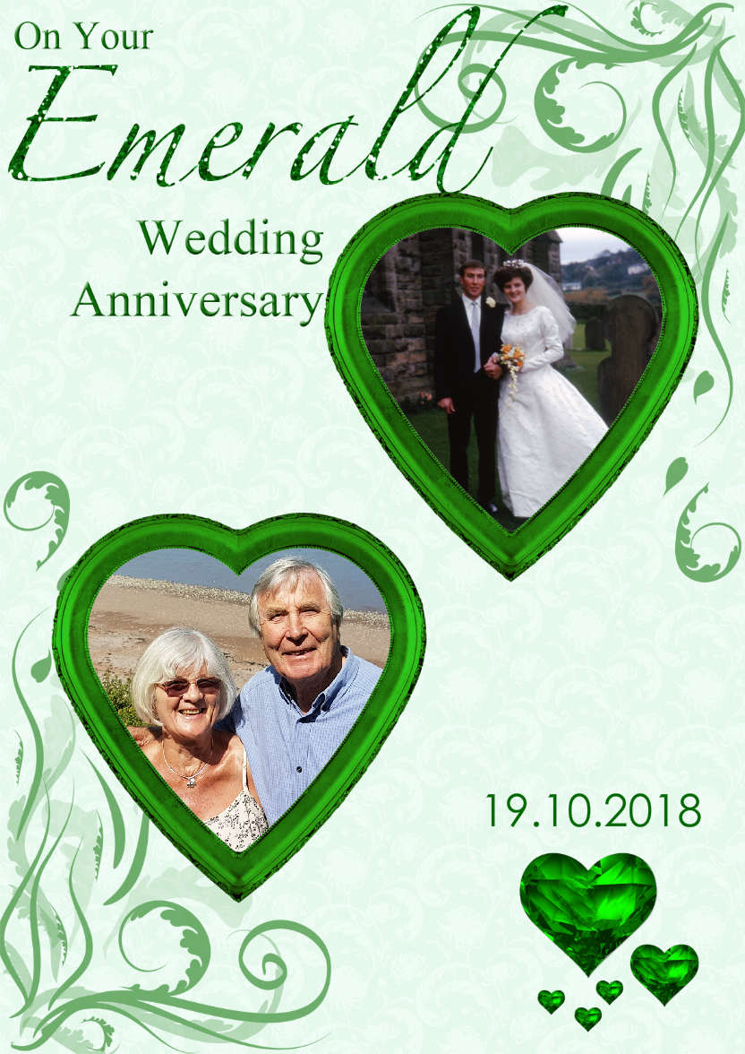 Emerald Wedding Anniversary Hearts Photo Card - card made with Crafty Bob's Card Creator