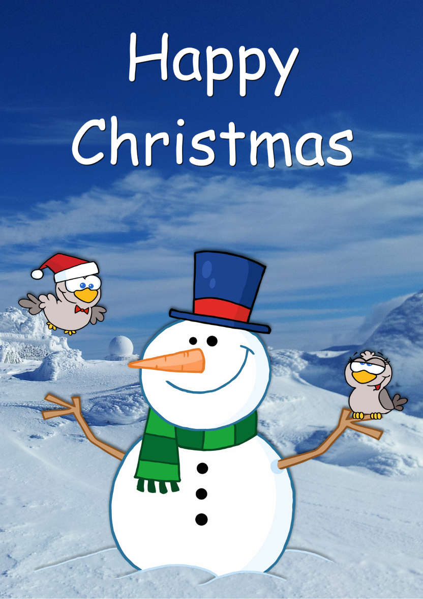 Snowman with Love Birds - card made with Crafty Bob's Card Creator