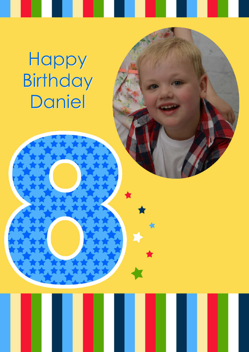Age 8 Photo Card Boy - card made with Crafty Bob's Card Creator
