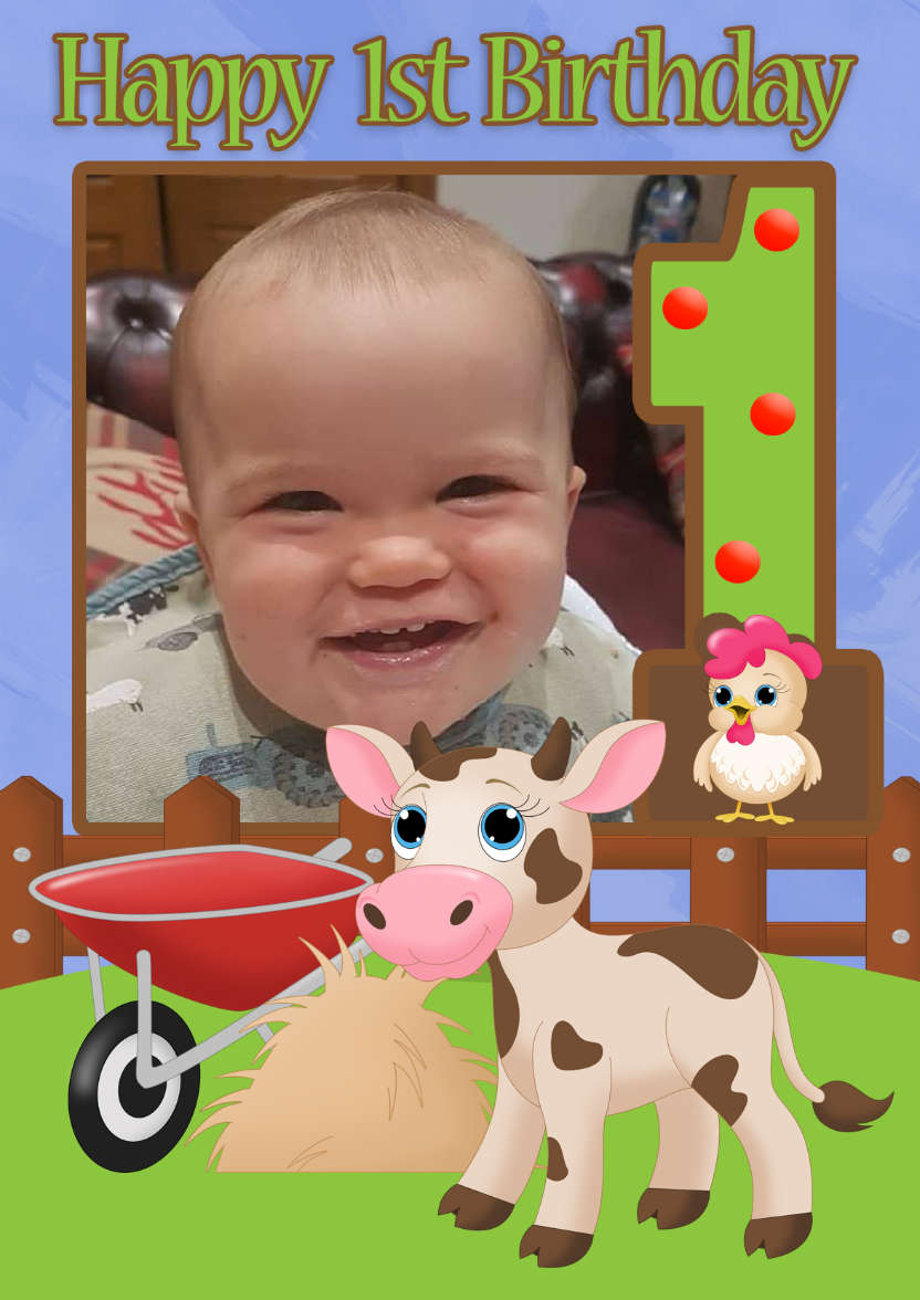 Cow Farm Your Photo Here Greeting Card - card made with Crafty Bob's Card Creator