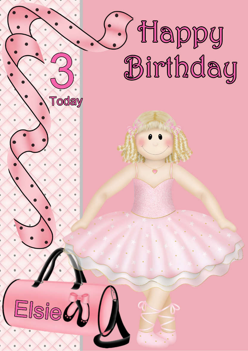 Ballet Birthday Blonde Card Front - card made with Crafty Bob's Card Creator