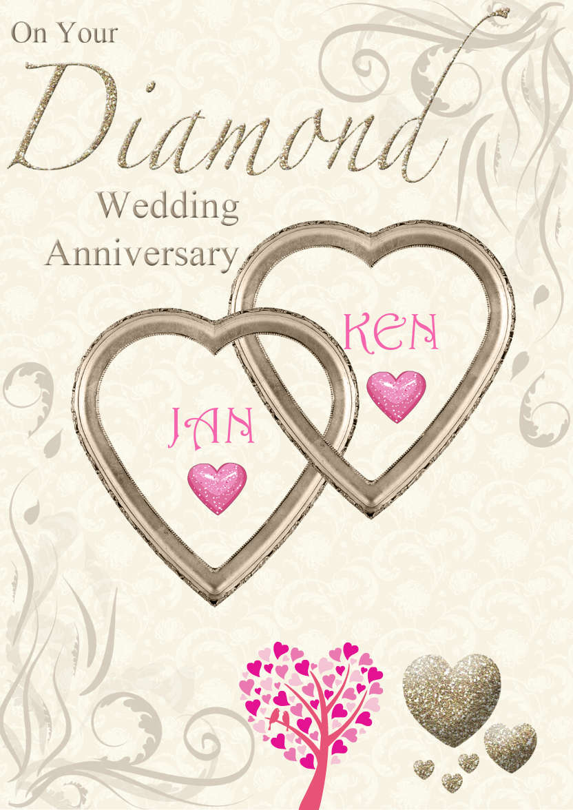 Diamond Wedding Anniversary Hearts Entwined Card - card made with Crafty Bob's Card Creator