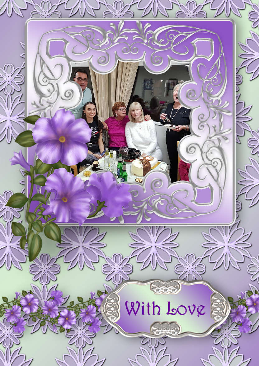 Lilac Petunias with Fancy Frame - card made with Crafty Bob's Card Creator