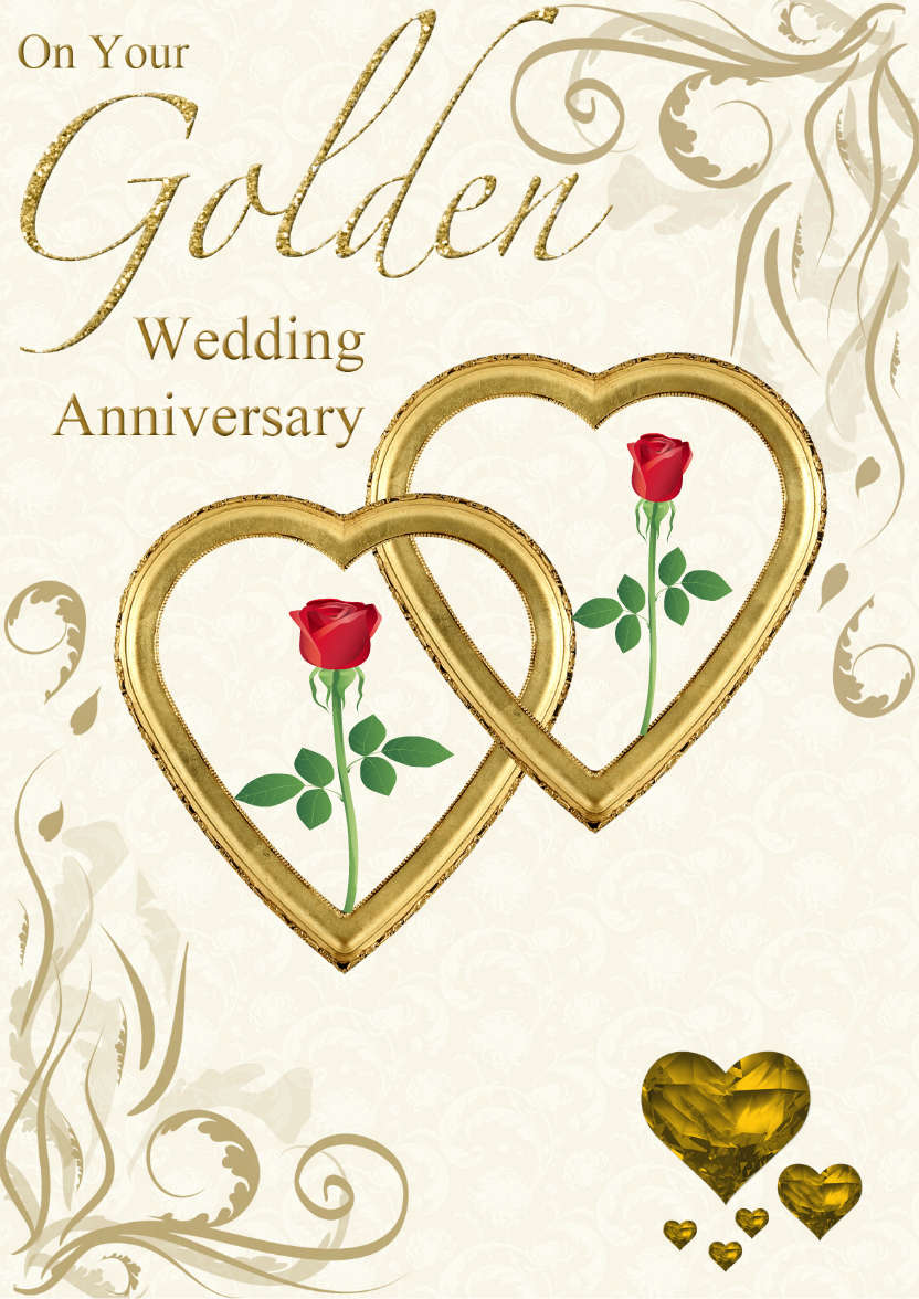 Golden Wedding Anniversary Hearts Entwined Card - card made with Crafty Bob's Card Creator