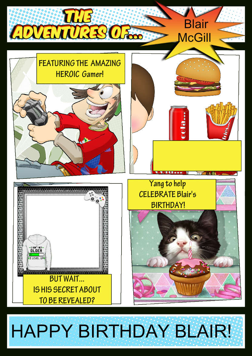 The Adventures Of -  Spoof Comic Book Card Front Blue - card made with Crafty Bob's Card Creator