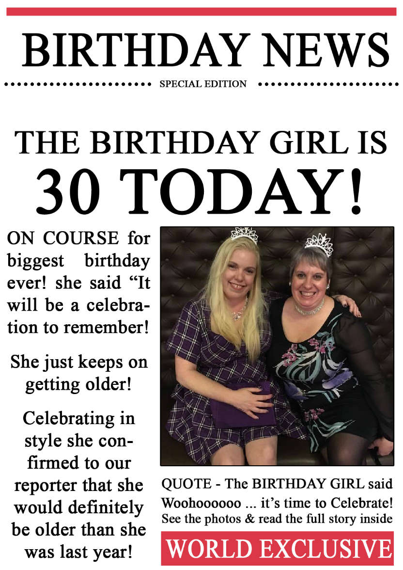 30 Today Birthday News Photo Upload Card - card made with Crafty Bob's Card Creator