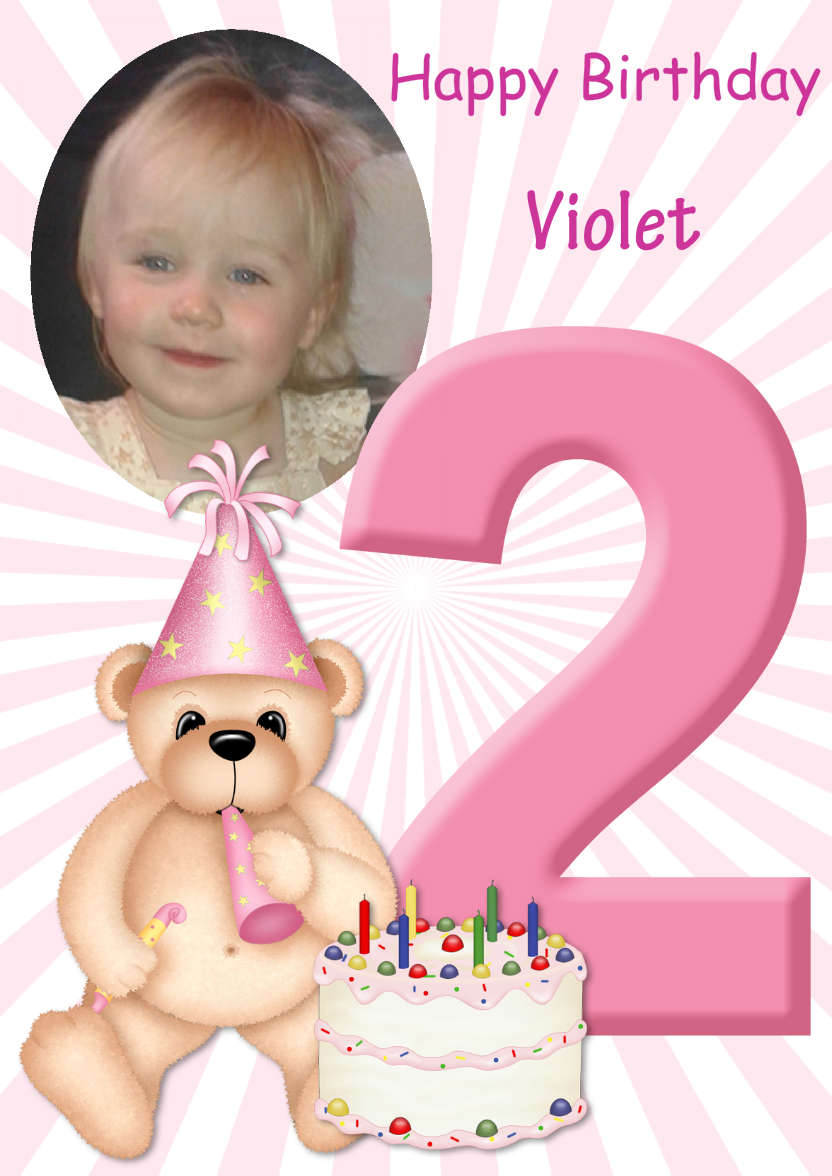 Birthday Bear Age 2 Card Girl - card made with Crafty Bob's Card Creator