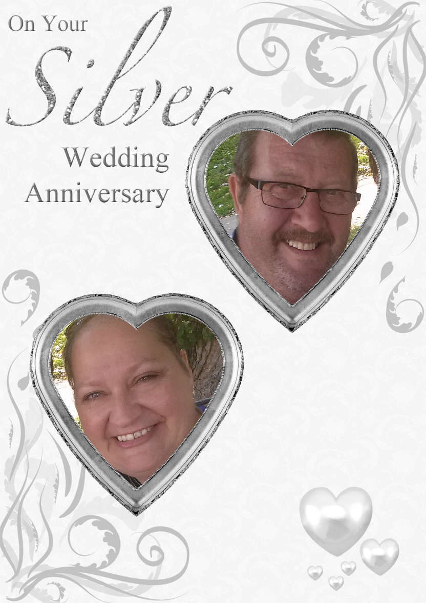 Silver Wedding Anniversary Hearts Photo Card - card made with Crafty Bob's Card Creator