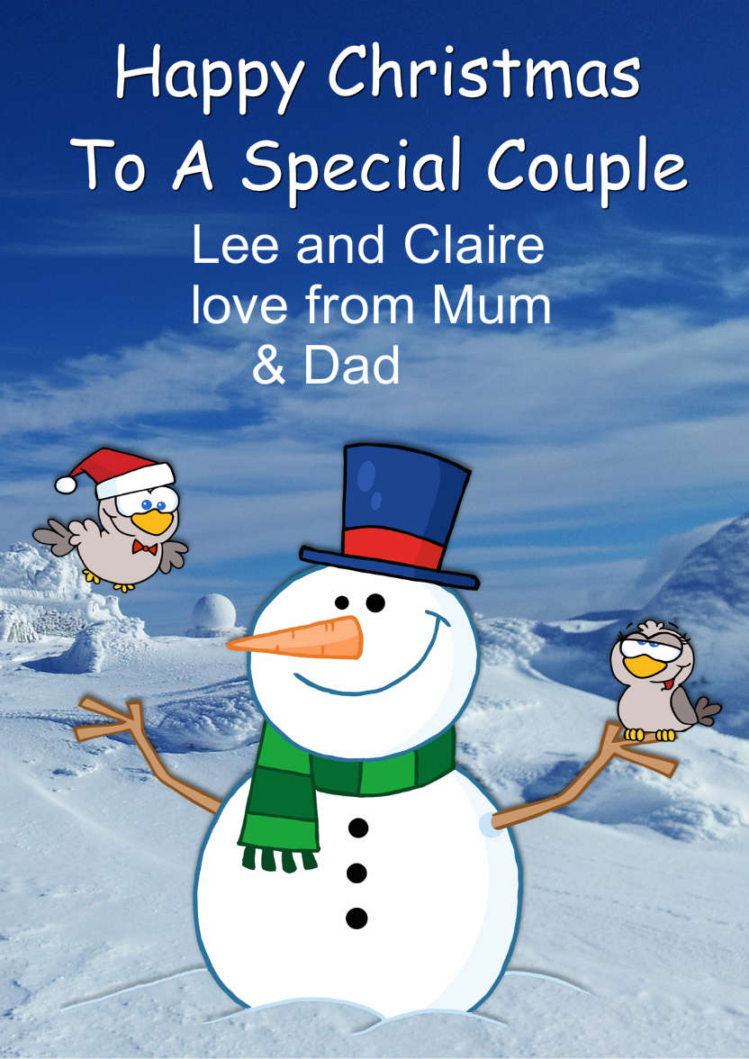 Snowman with Love Birds - card made with Crafty Bob's Card Creator