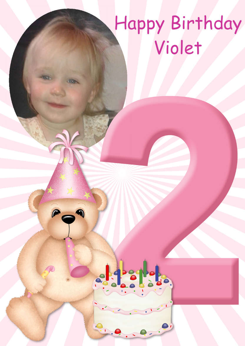 Birthday Bear Age 2 Card Girl - card made with Crafty Bob's Card Creator