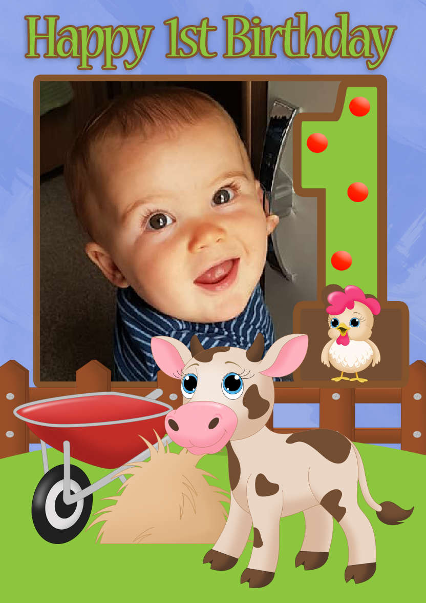 Cow Farm Your Photo Here Greeting Card - card made with Crafty Bob's Card Creator