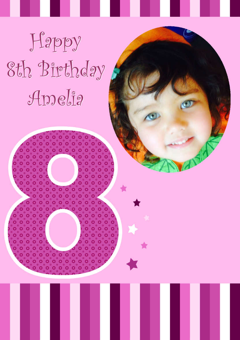Age 8 Photo Card Girl - card made with Crafty Bob's Card Creator