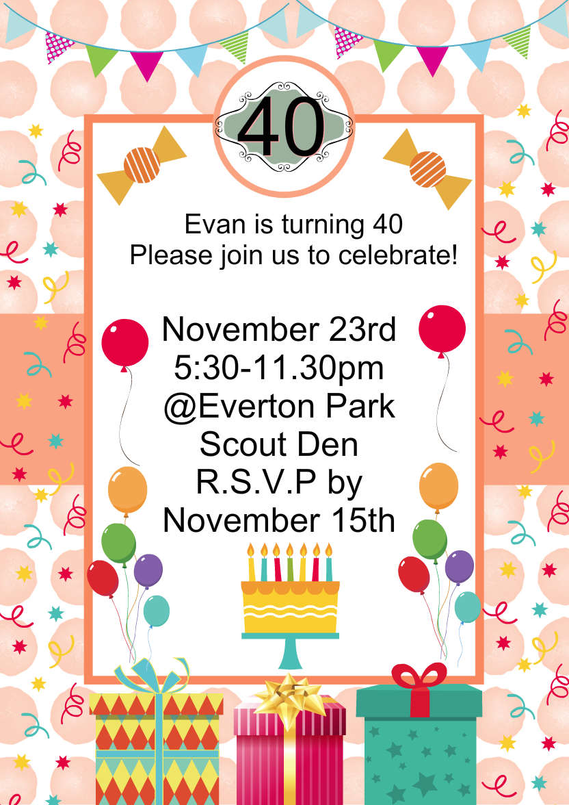 Orange Party Invitation - card made with Crafty Bob's Card Creator