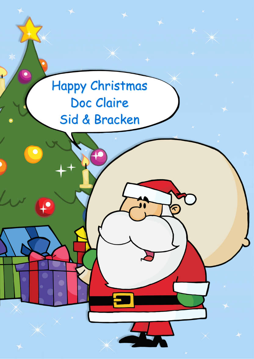 Santa by the Christmas Tree - card made with Crafty Bob's Card Creator