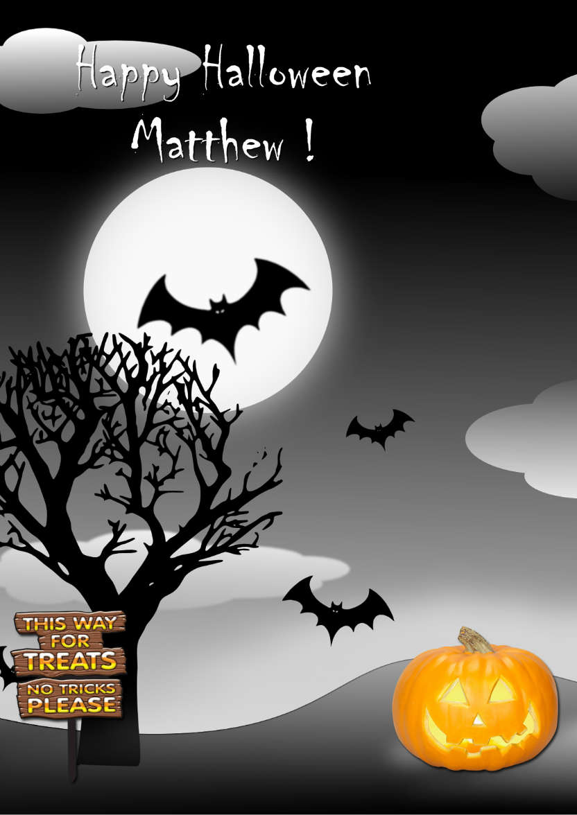 Trick or Treat Halloween Card/invitation - card made with Crafty Bob's Card Creator