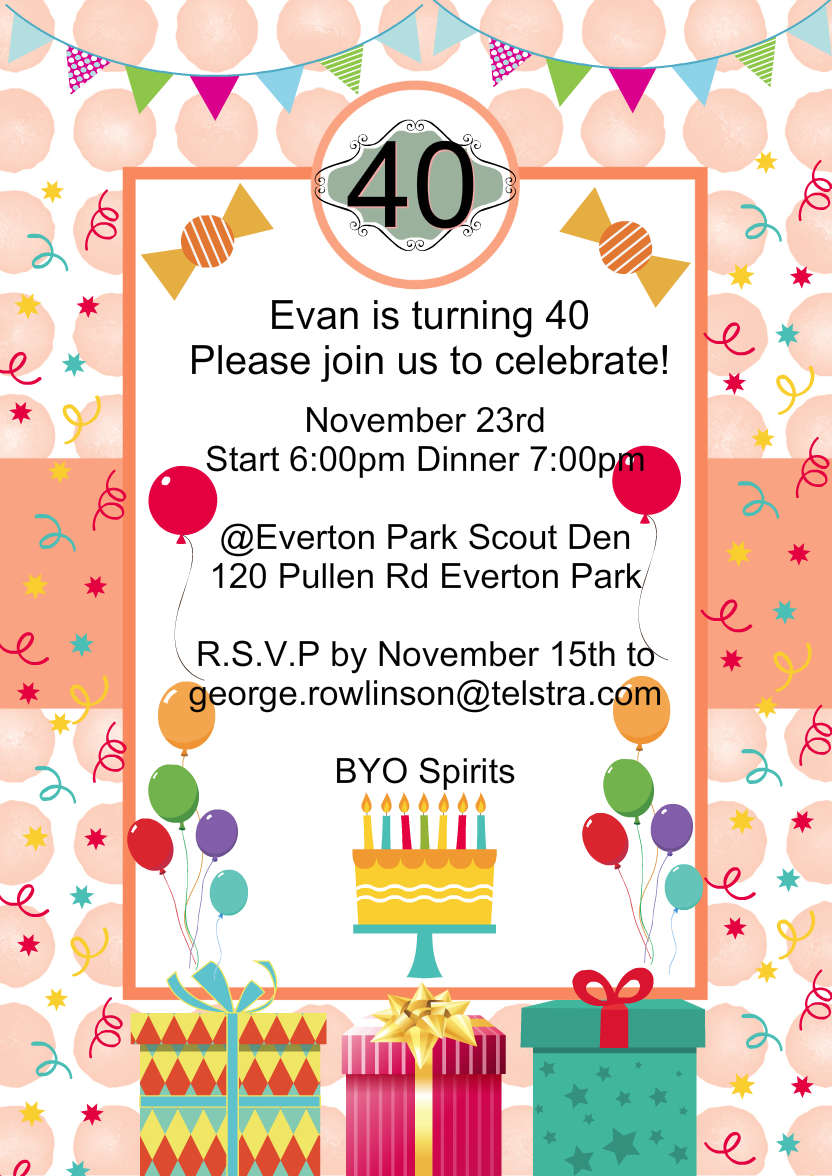 Orange Party Invitation - card made with Crafty Bob's Card Creator