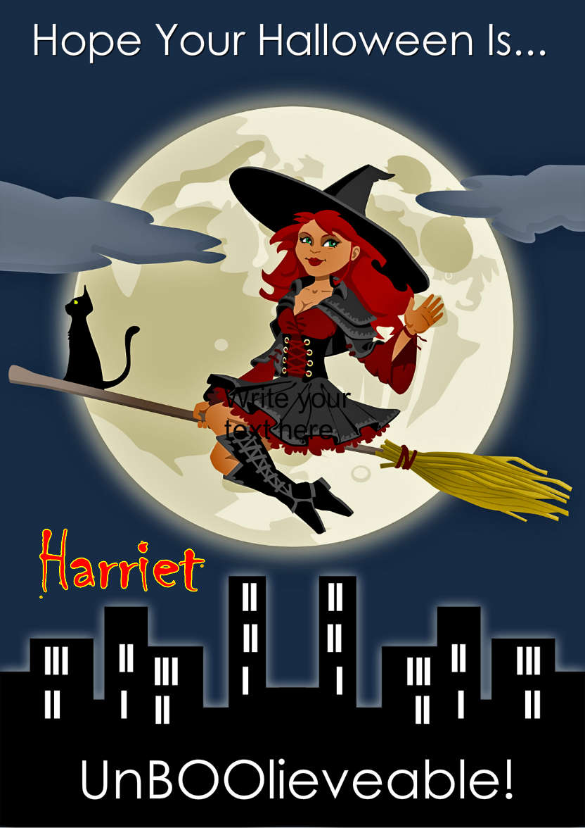 Witch Flying in the Night Sky - card made with Crafty Bob's Card Creator