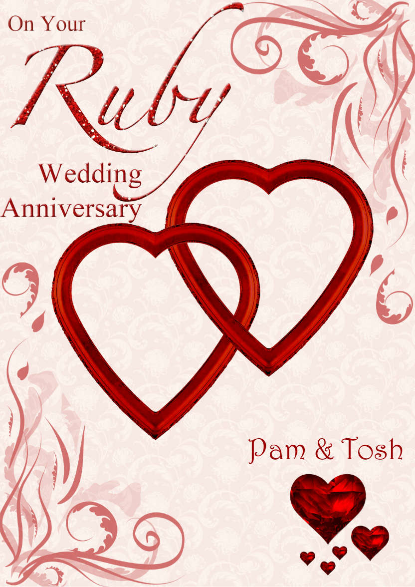 Ruby Wedding Anniversary Hearts Entwined Card - card made with Crafty Bob's Card Creator
