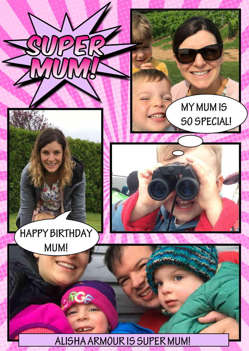 Comic Style Super Mum Photo Card - card made with Crafty Bob's Card Creator
