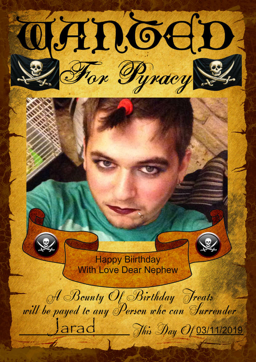 Fun Male Wanted Poster Birthday Card, Photo - card made with Crafty Bob's Card Creator