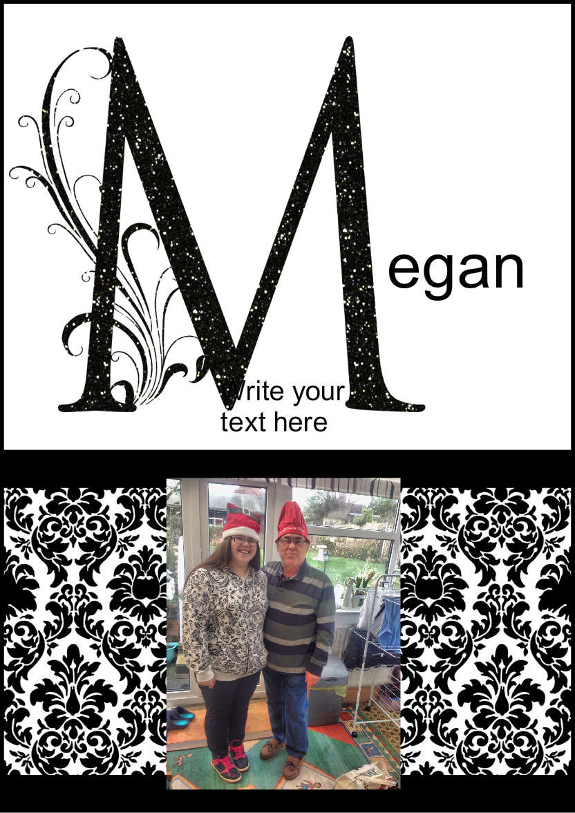Damask Monogram Letter m Card - card made with Crafty Bob's Card Creator