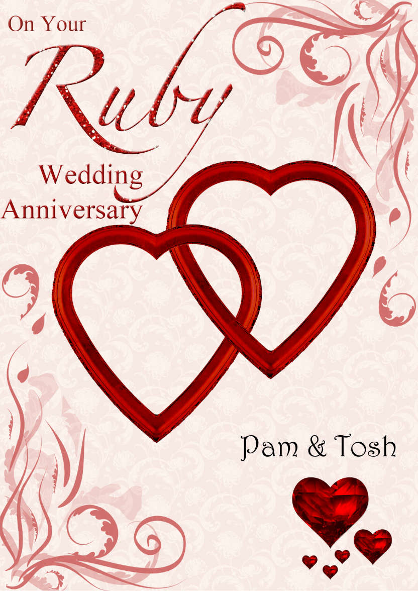 Ruby Wedding Anniversary Hearts Entwined Card - card made with Crafty Bob's Card Creator
