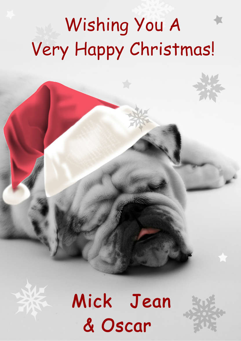 Sleeping Bulldog Christmas Card - card made with Crafty Bob's Card Creator