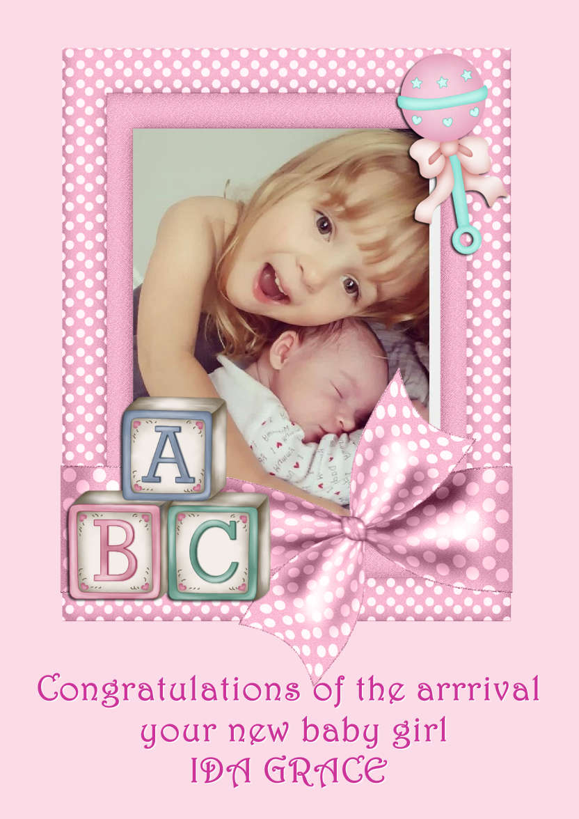 New Baby Girl Aperture Frame Card Front - card made with Crafty Bob's Card Creator