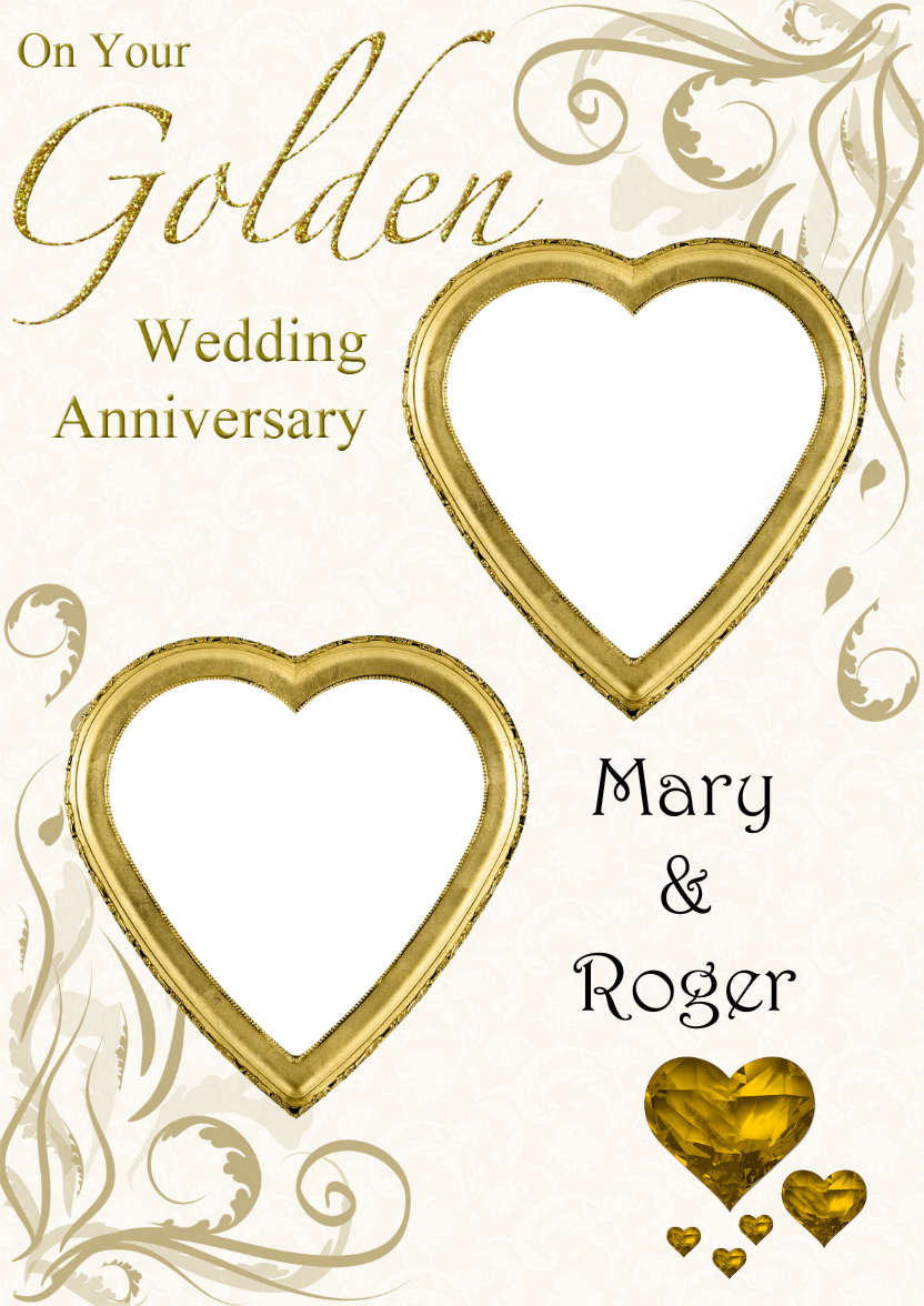 Golden Wedding Anniversary Hearts Photo Card - card made with Crafty Bob's Card Creator
