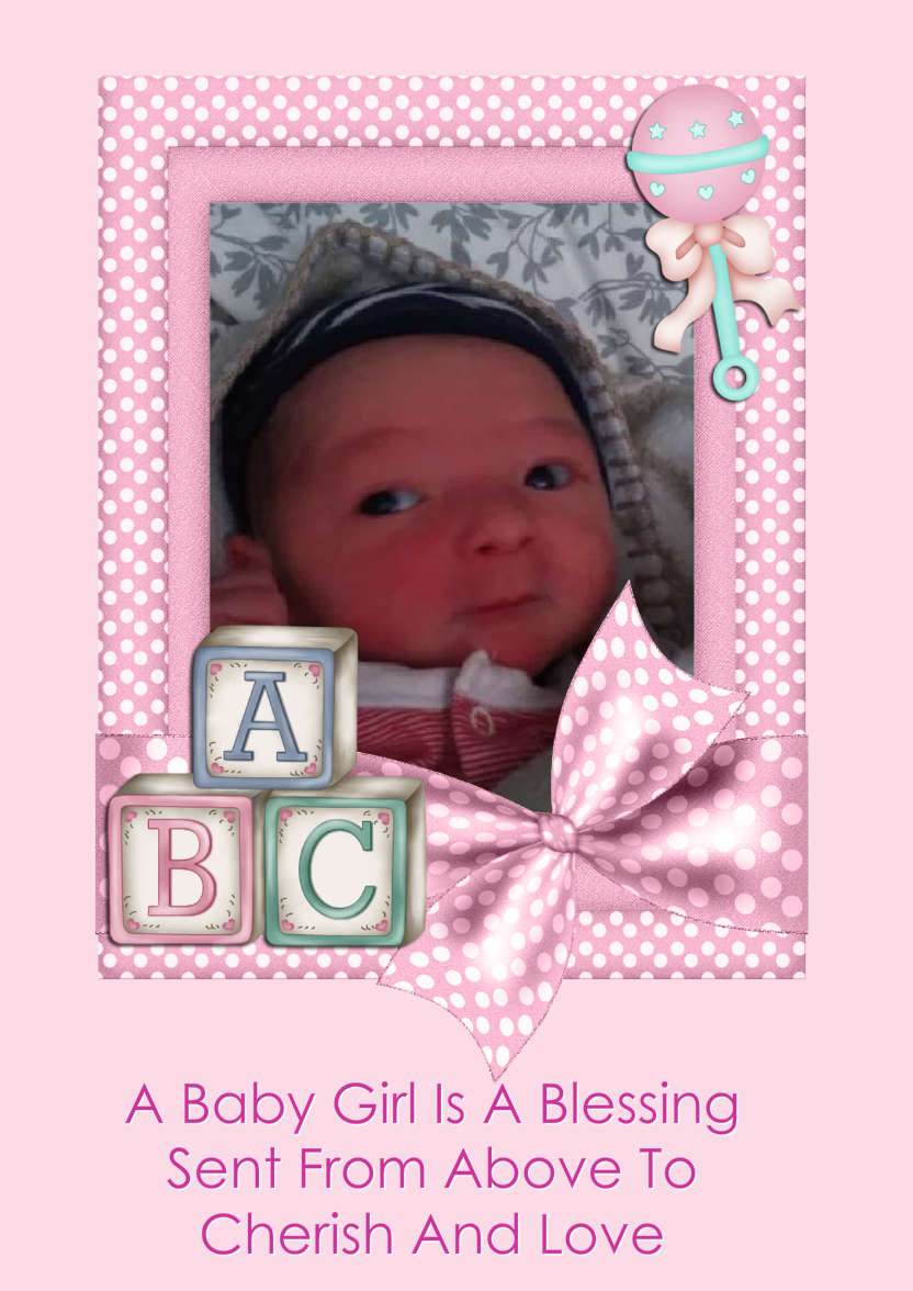 New Baby Girl Aperture Frame Card Front - card made with Crafty Bob's Card Creator