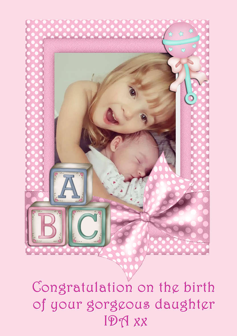 New Baby Girl Aperture Frame Card Front - card made with Crafty Bob's Card Creator