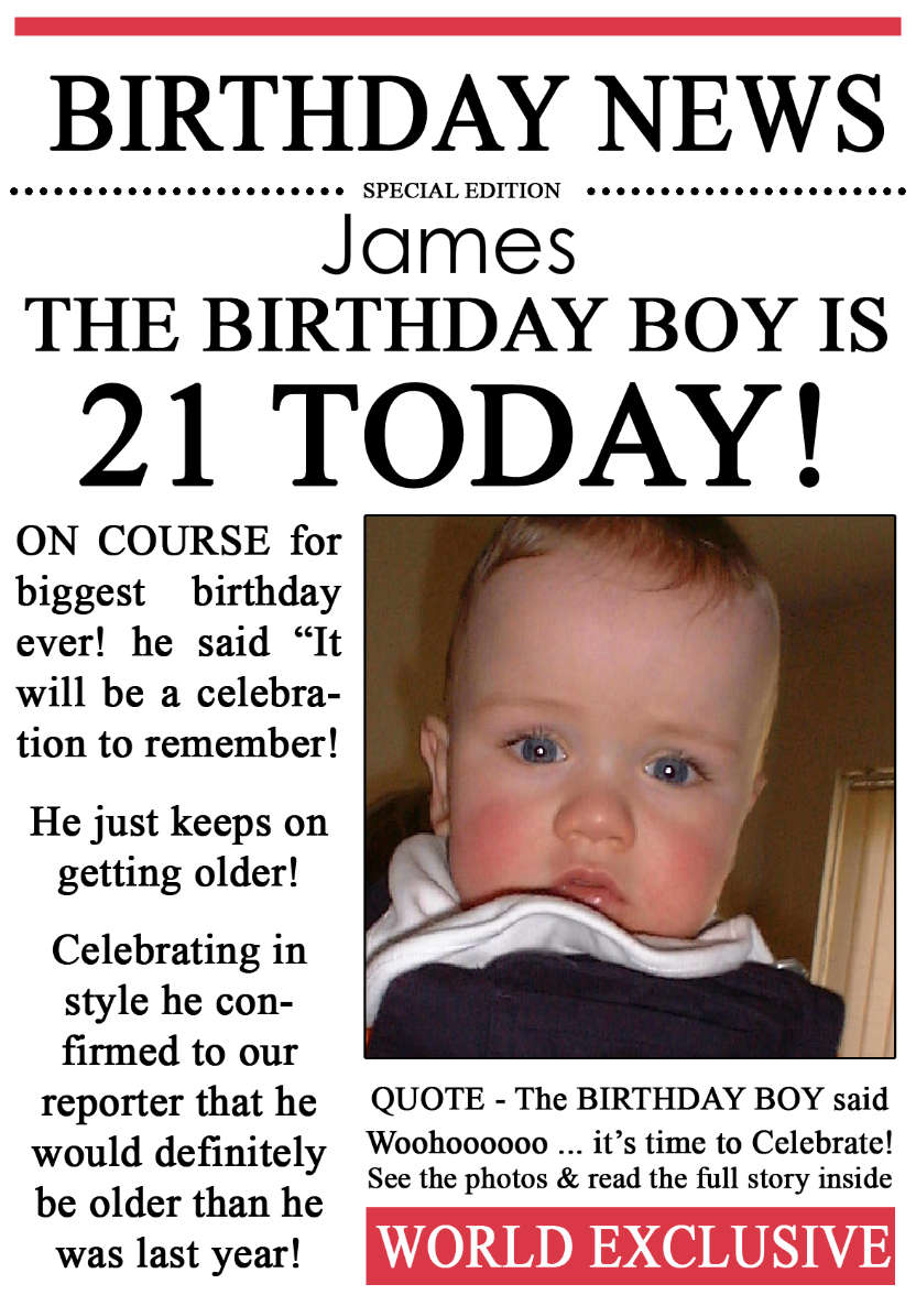 21 Today Birthday News Photo Upload Card - card made with Crafty Bob's Card Creator
