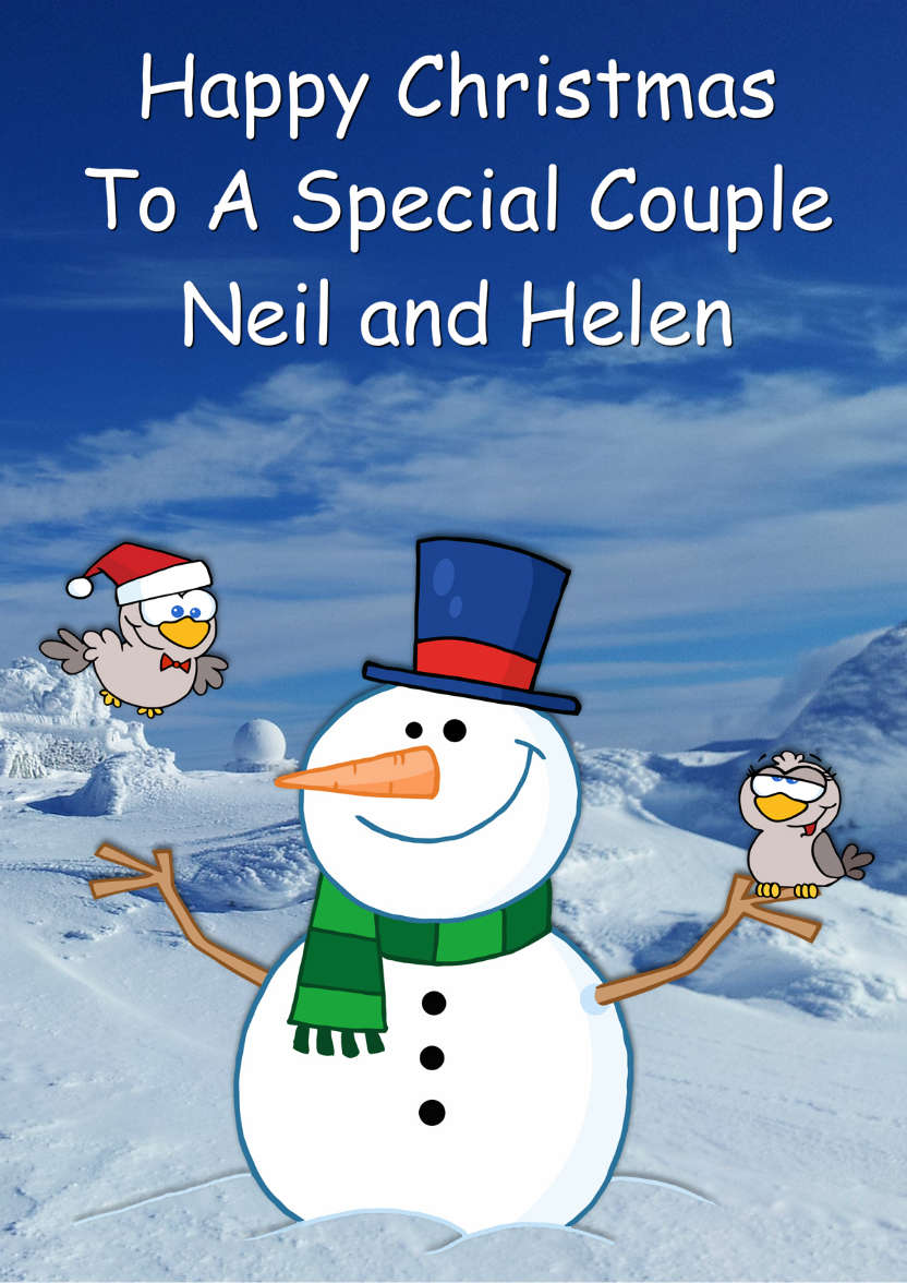 Snowman with Love Birds - card made with Crafty Bob's Card Creator