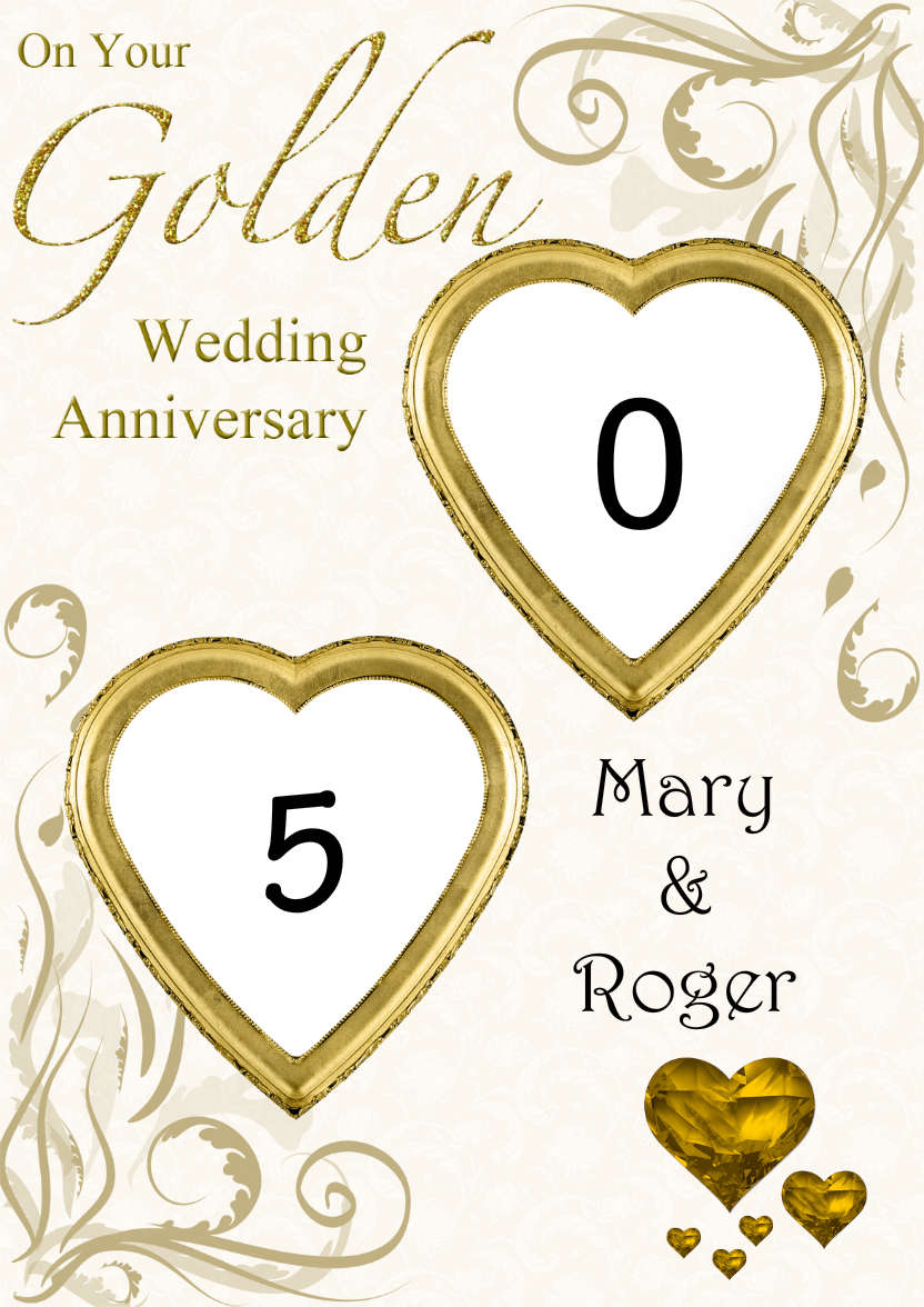 Golden Wedding Anniversary Hearts Photo Card - card made with Crafty Bob's Card Creator