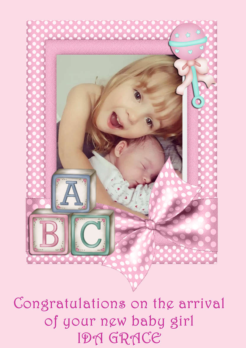 New Baby Girl Aperture Frame Card Front - card made with Crafty Bob's Card Creator