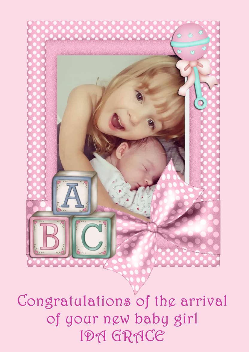 New Baby Girl Aperture Frame Card Front - card made with Crafty Bob's Card Creator