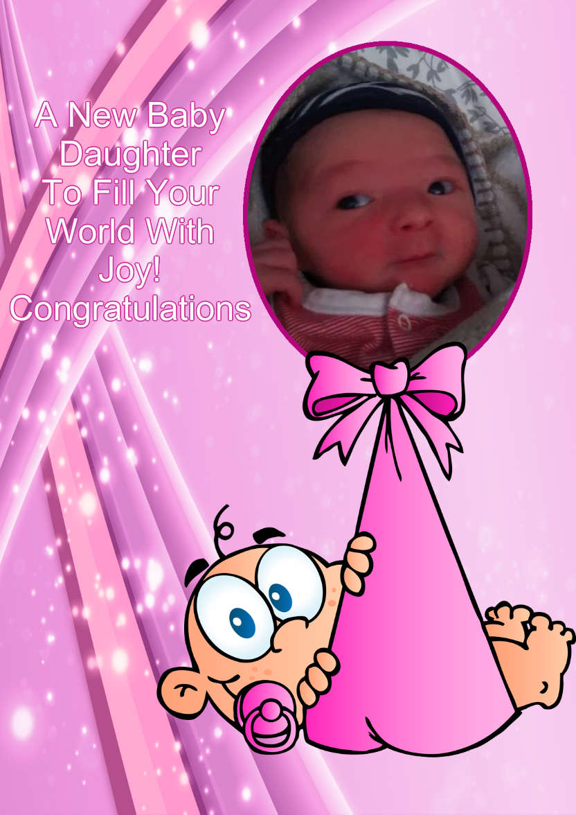 New Baby Daughter Aperture Card - card made with Crafty Bob's Card Creator