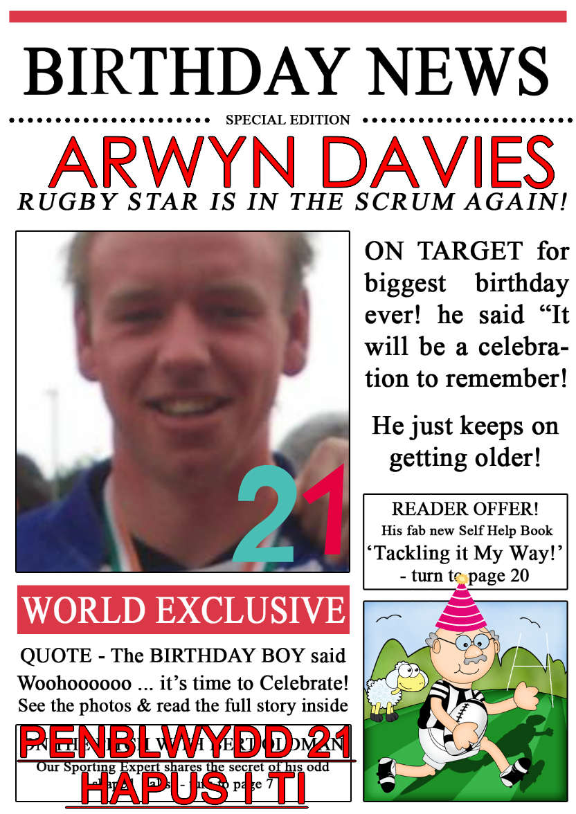 Rugby News Birthday Photo Upload Card - card made with Crafty Bob's Card Creator