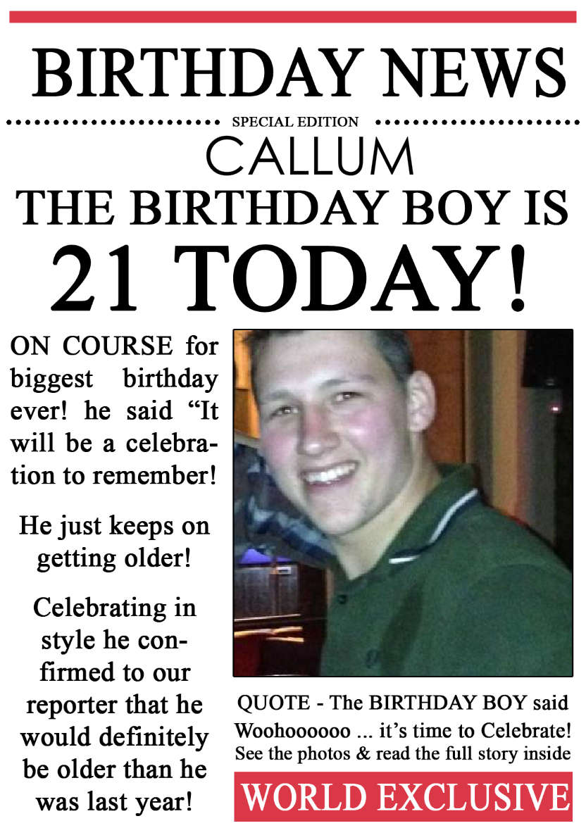 21 Today Birthday News Photo Upload Card - card made with Crafty Bob's Card Creator