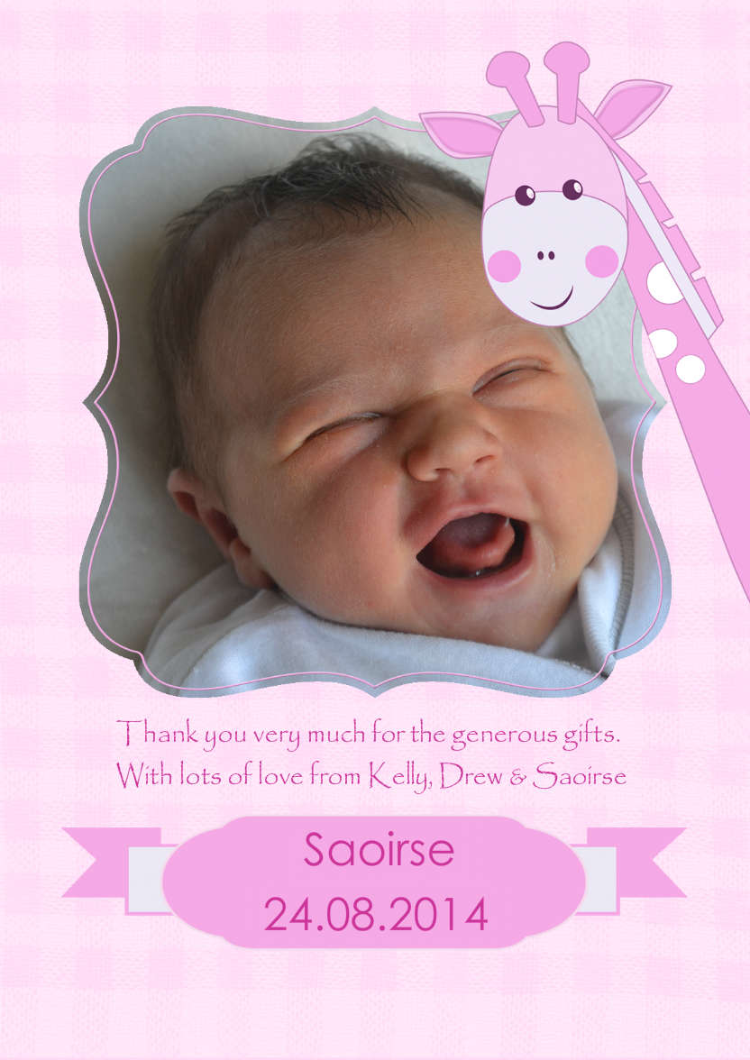 Baby Girl Giraffe Photo Card - card made with Crafty Bob's Card Creator