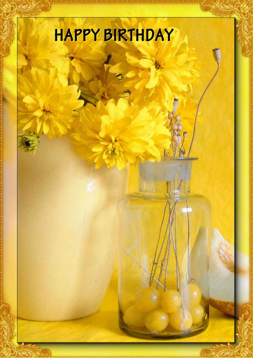 Yellow Floral Birthday - card made with Crafty Bob's Card Creator