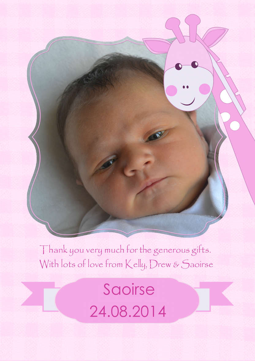 Baby Girl Giraffe Photo Card - card made with Crafty Bob's Card Creator