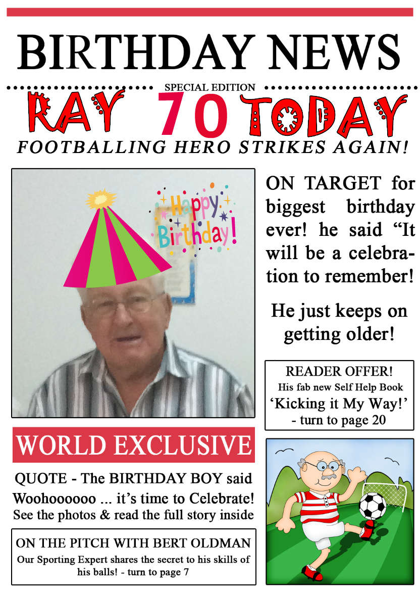 Football News Birthday Photo Upload Card - card made with Crafty Bob's Card Creator