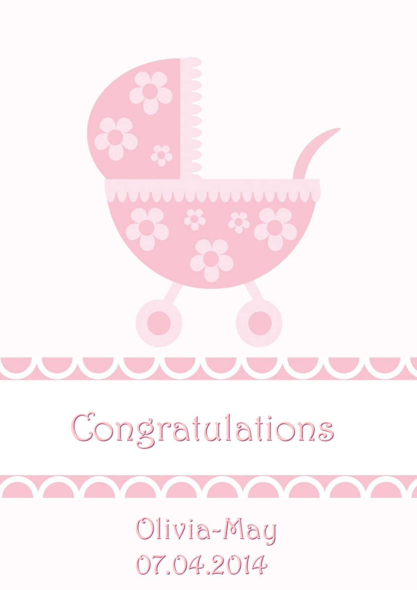 New Baby Girl Pram Card Front - card made with Crafty Bob's Card Creator